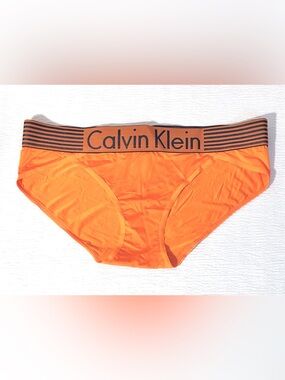 Calvin Klein Orange and Black Striped Logo Waistband Hipster Women’s Underwear